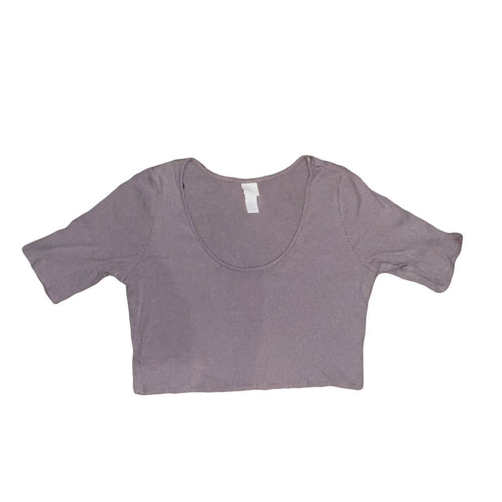 H&M XL Purple Quarter Sleeve Ribbed Crop Top